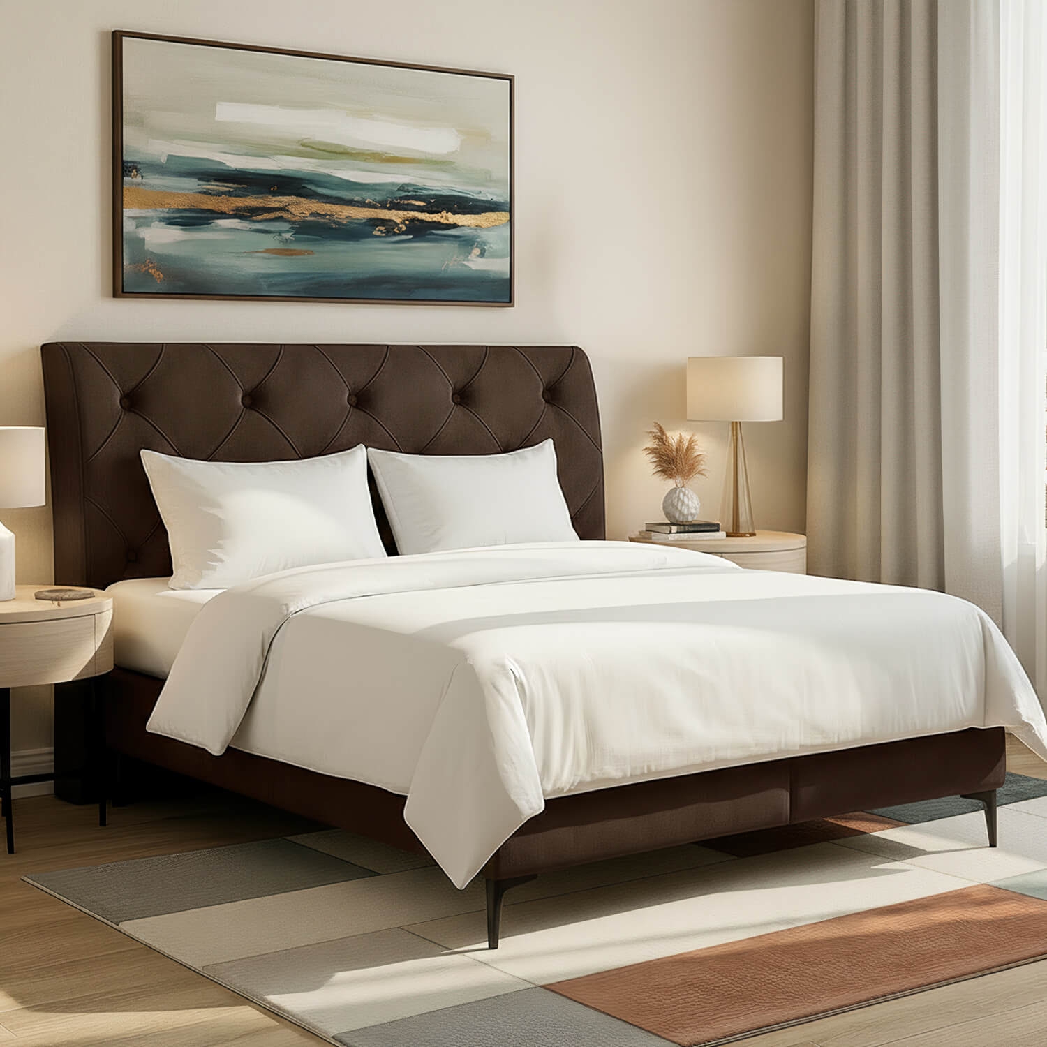 Łóżko Kontynentalne Tapicerowane LAOS 180x200 z Pojemnikiem Brązowe eltap.La_07_1.8