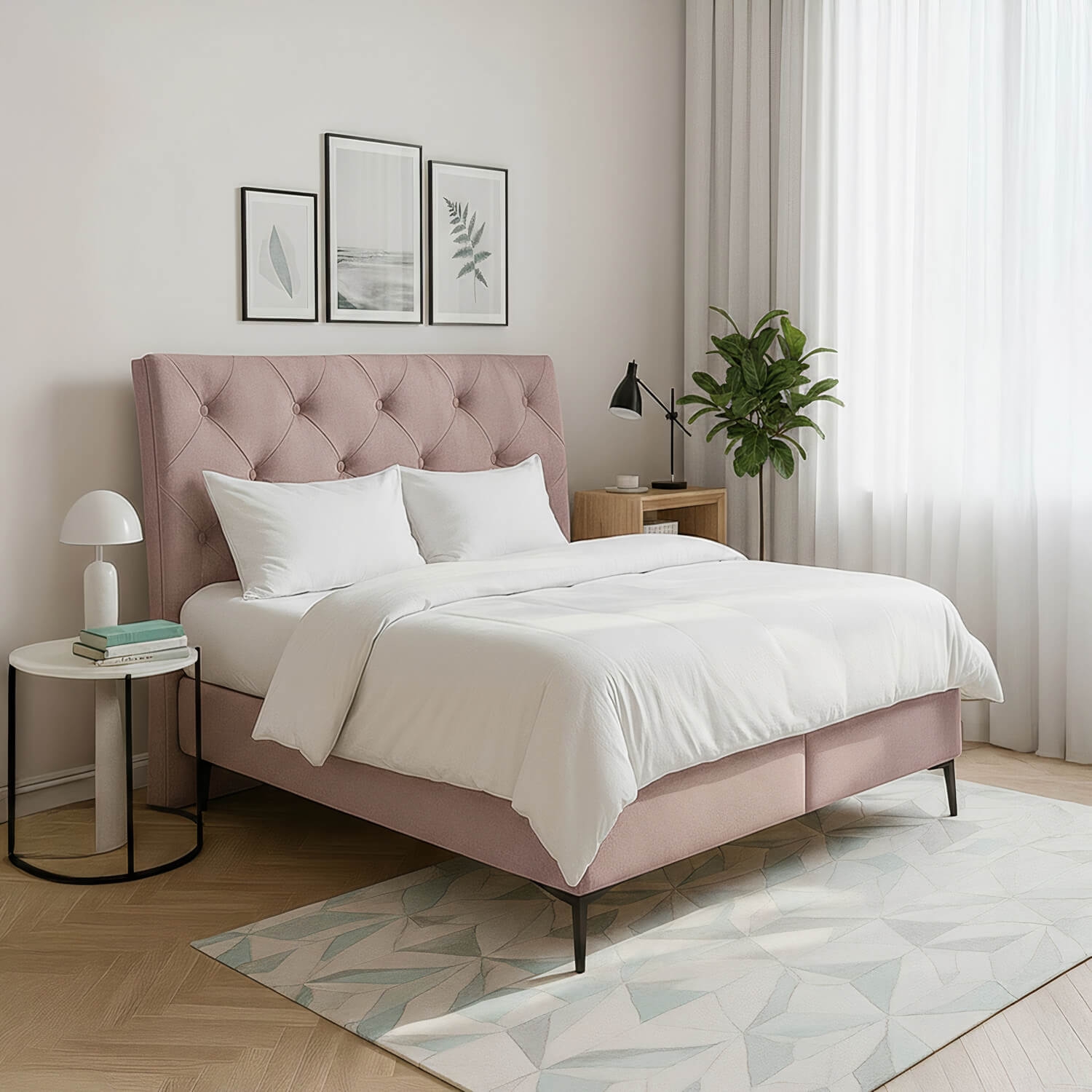 Łóżko Kontynentalne Tapicerowane LAOS 140x200 z Pojemnikiem Różowe eltap.La_03_1.4