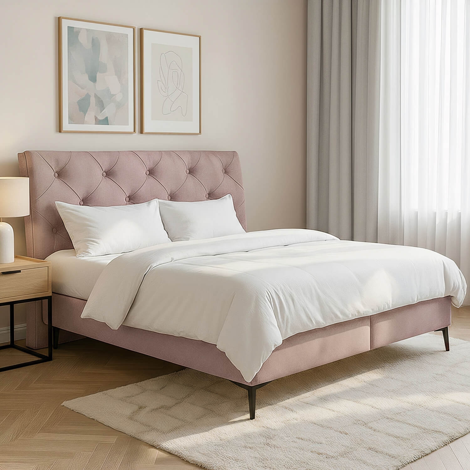 Łóżko Kontynentalne Tapicerowane LAOS 180x200 z Pojemnikiem Różowe eltap.La_03_1.8