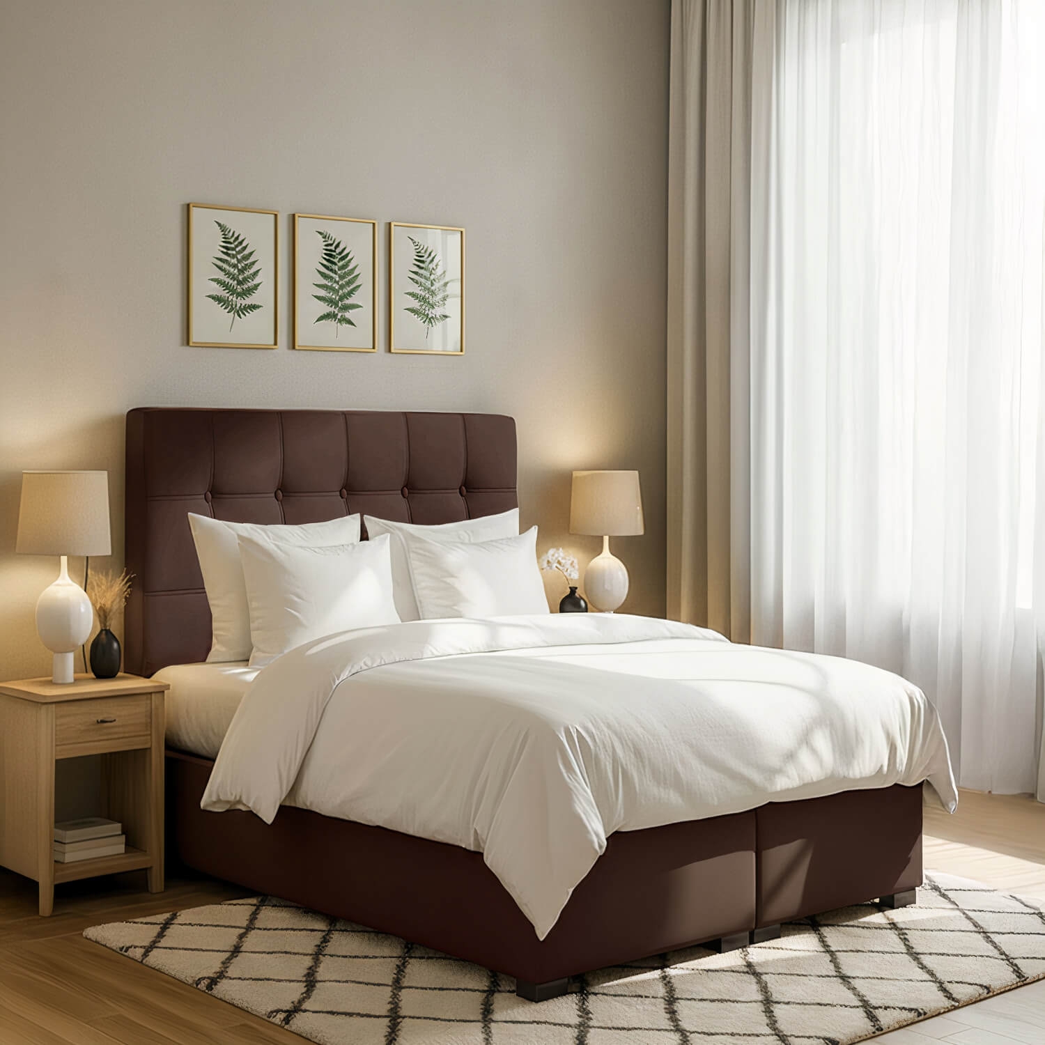 Łóżko Kontynentalne Tapicerowane INEZ 140X200 z Pojemnikiem Brązowe eltap.Inz_07_1.4
