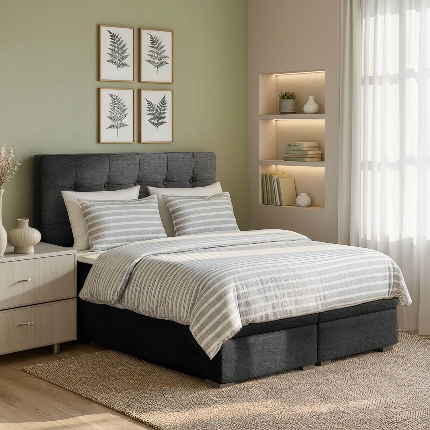 Łóżko Kontynentalne Tapicerowane INEZ 160X200 z Pojemnikiem Szare eltap.Inz_01_1.6