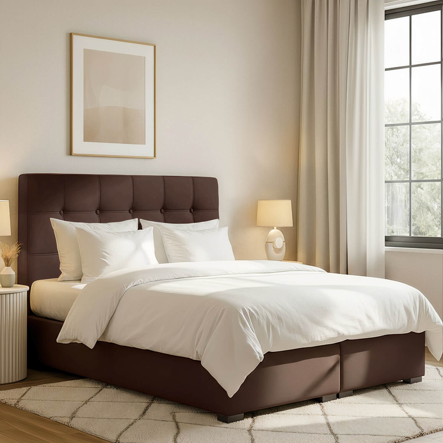 Łóżko Kontynentalne Tapicerowane INEZ 180X200 z Pojemnikiem Brązowe eltap.Inz_07_1.8