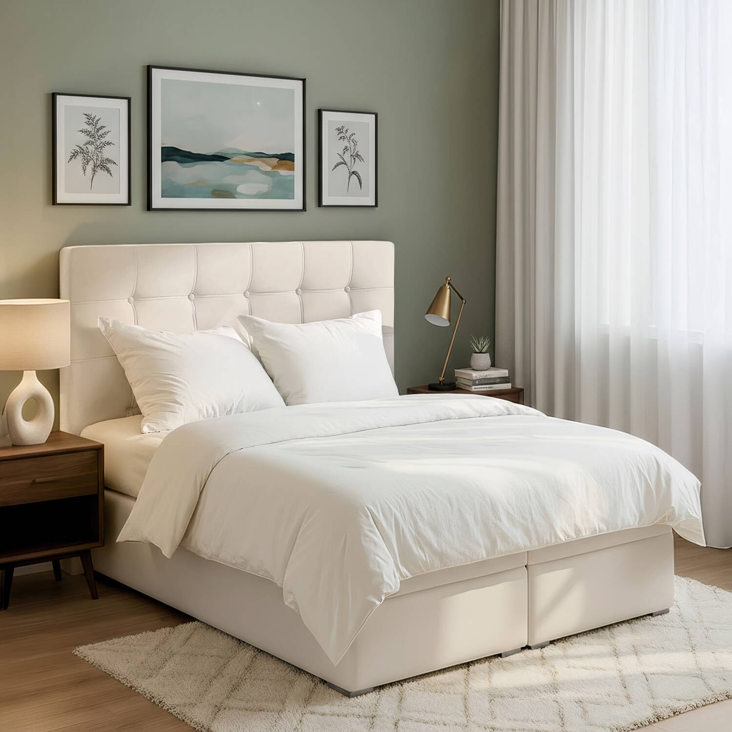 Łóżko Kontynentalne Tapicerowane INEZ 160X200 z Pojemnikiem Białe eltap.Inz_05_1.6