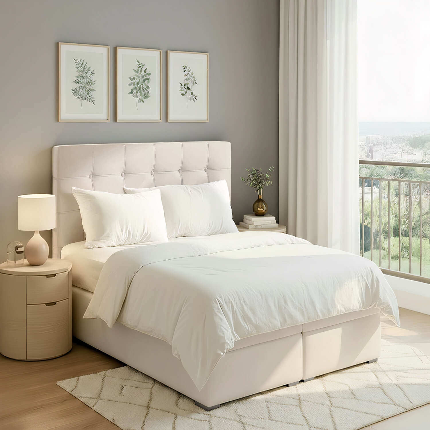 Łóżko Kontynentalne Tapicerowane INEZ 140X200 z Pojemnikiem Białe eltap.Inz_05_1.4