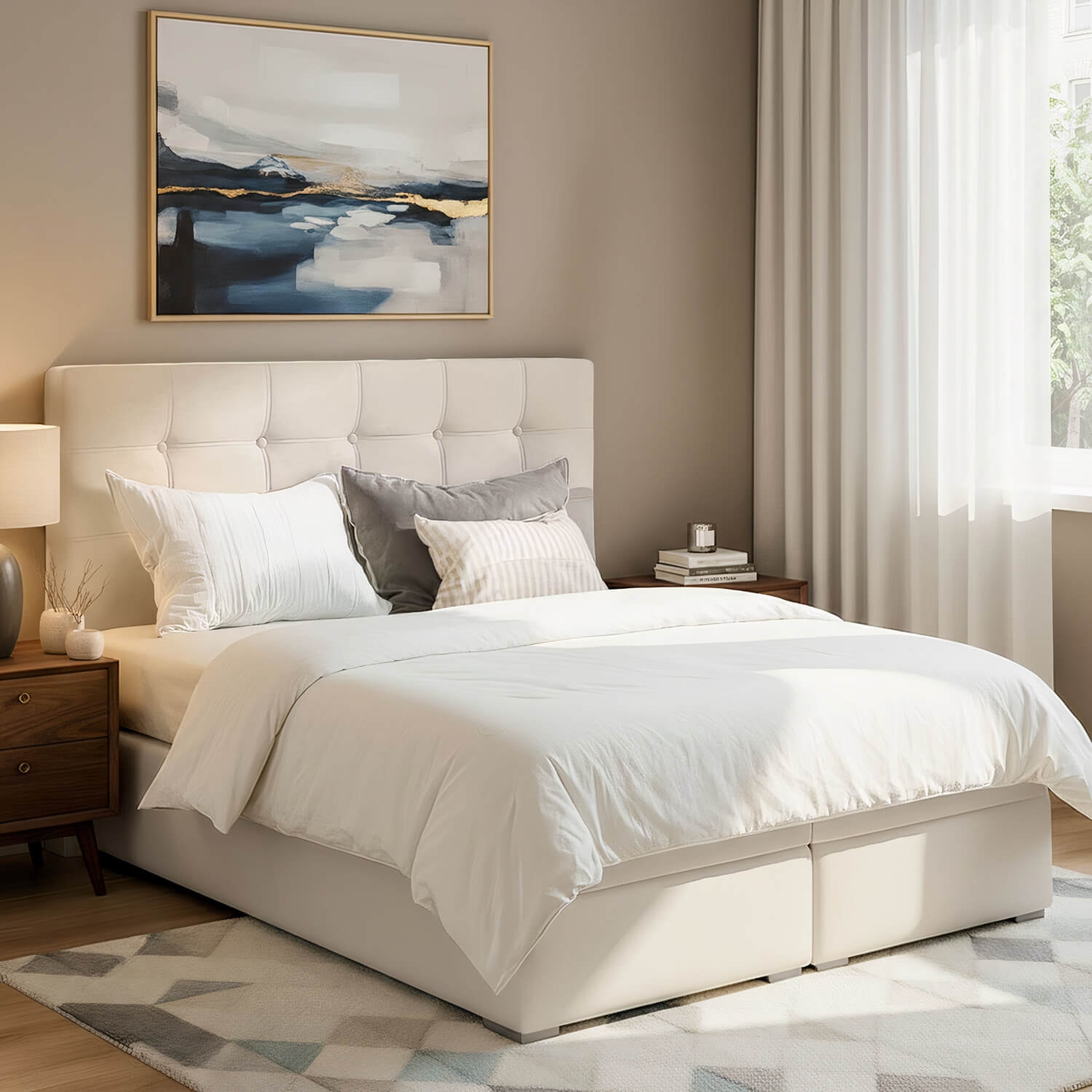 Łóżko Kontynentalne Tapicerowane INEZ 180X200 z Pojemnikiem Białe eltap.Inz_05_1.8