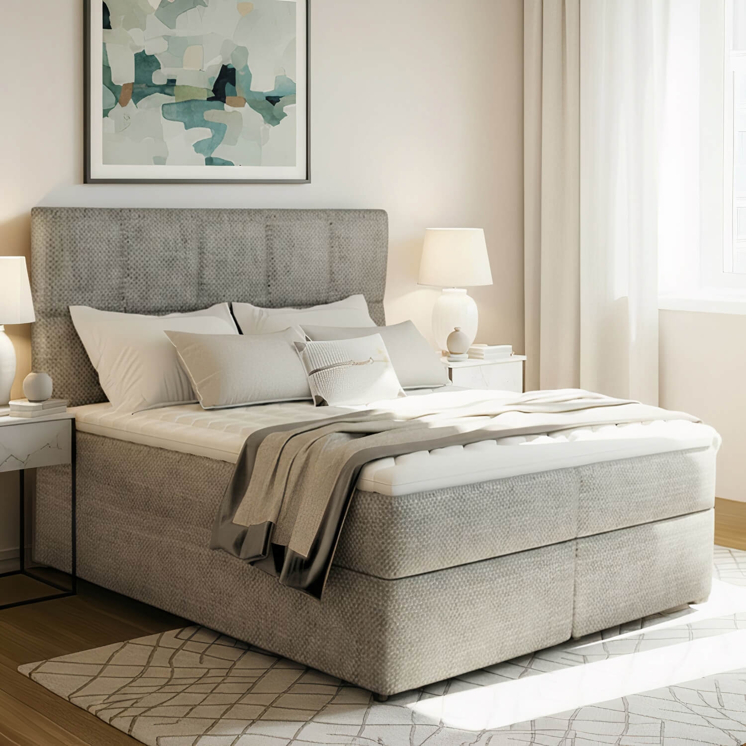 Łóżko Kontynentalne Tapicerowane GLOSSY 185x210 z Pojemnikiem Jasnoszare eltap.Glo_01_1.8