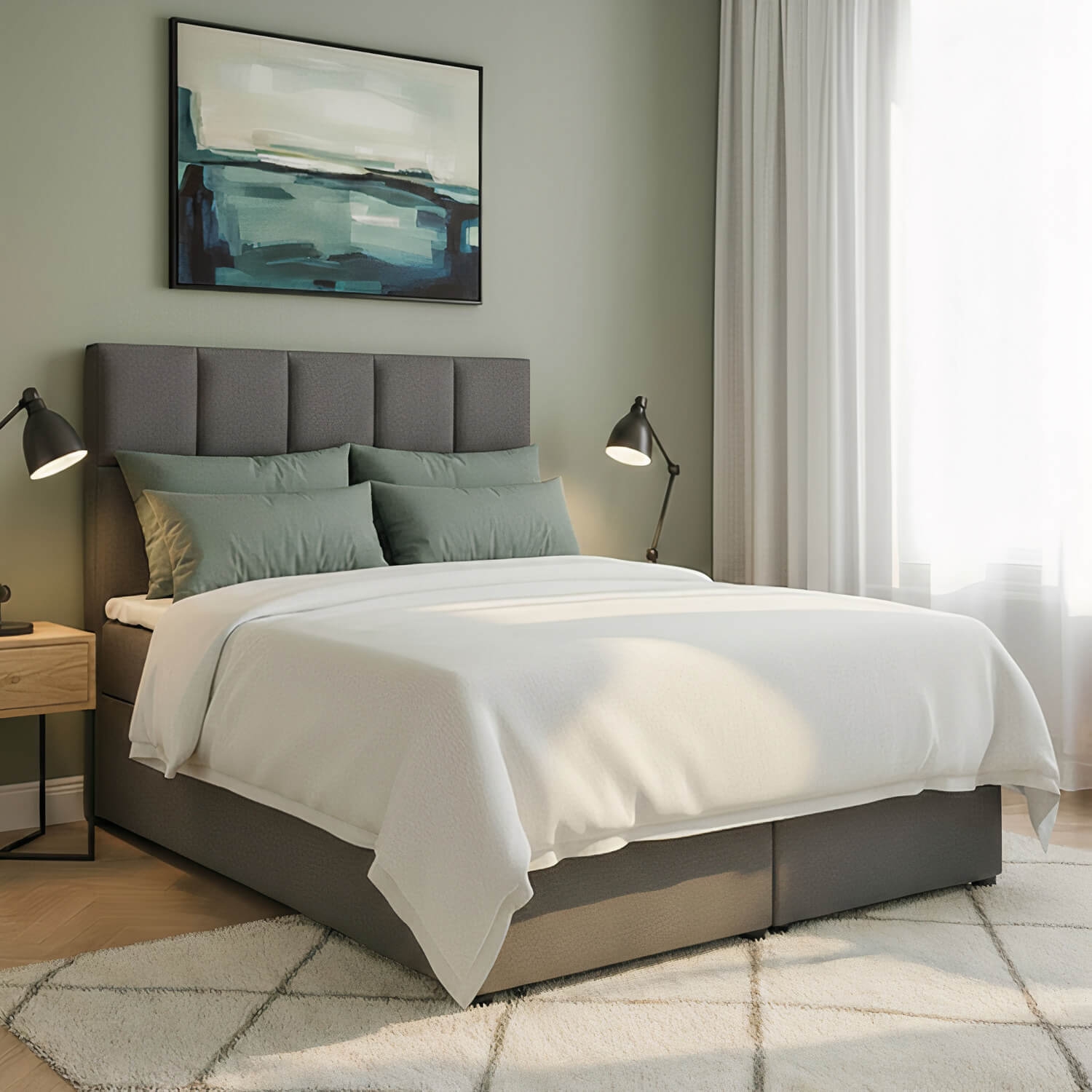 Łóżko Kontynentalne Tapicerowane GLOSSY 165x210 z Pojemnikiem Ciemnoszare eltap.Glo_09_1.6