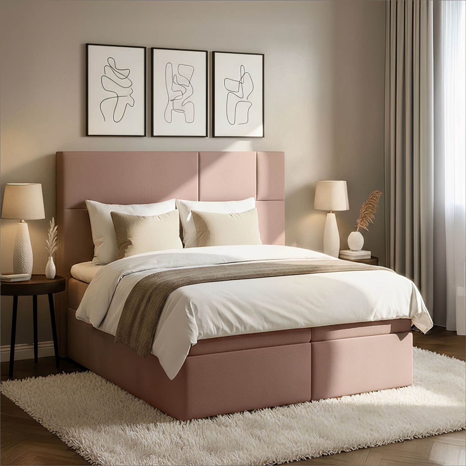 Łóżko Kontynentalne Tapicerowane FLORENCE 145x210 z Pojemnikiem Beżowe Welurowe eltap.Flo_05_1.4