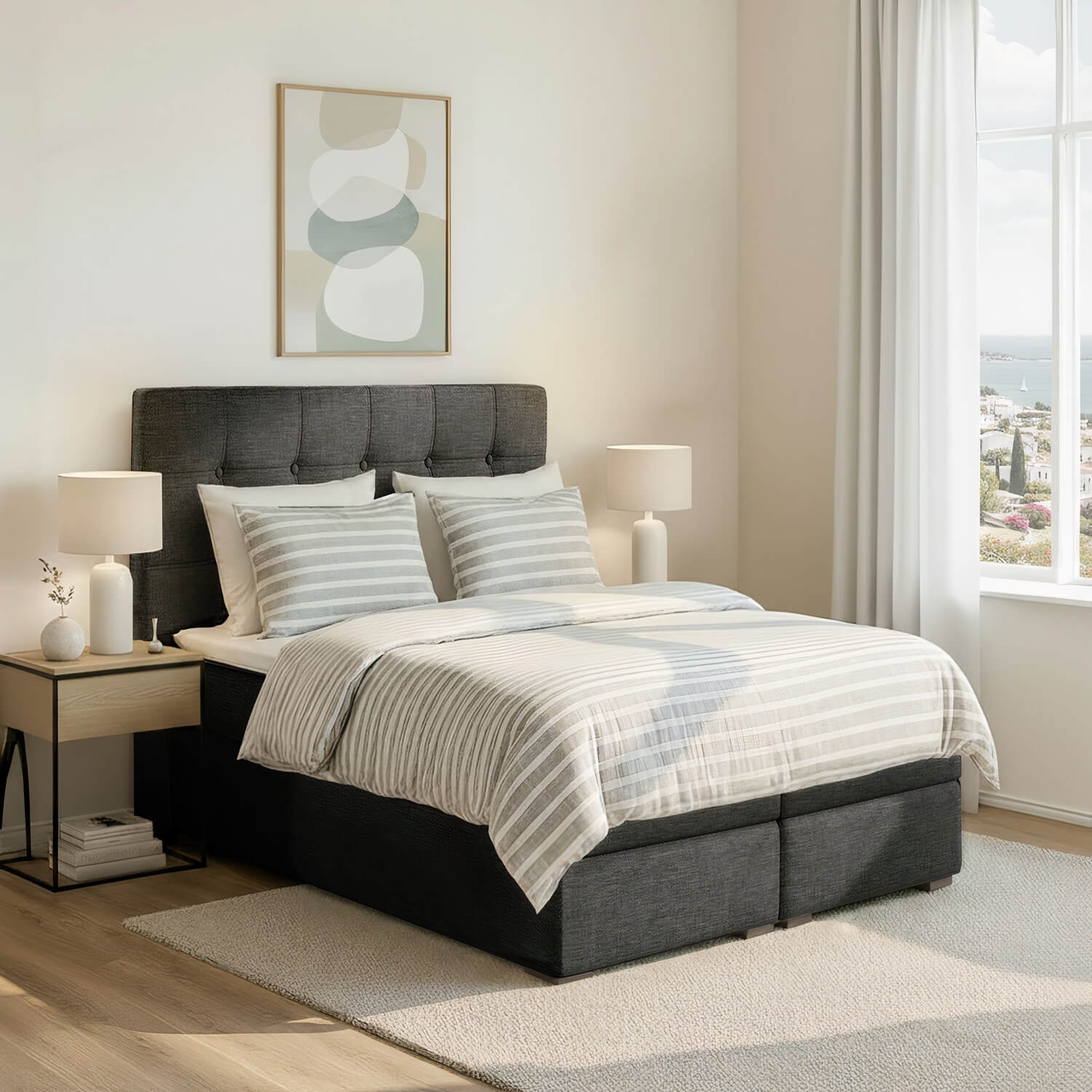 Łóżko Kontynentalne Tapicerowane INEZ 140X200 z Pojemnikiem Szare eltap.Inz_01_1.4