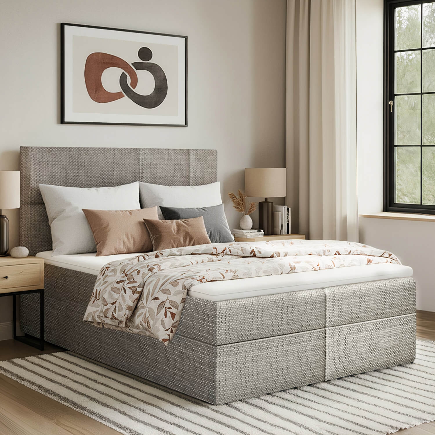 Łóżko Kontynentalne Tapicerowane FLORENCE 185x210 z Pojemnikiem Beżowe eltap.Flo_01_1.8