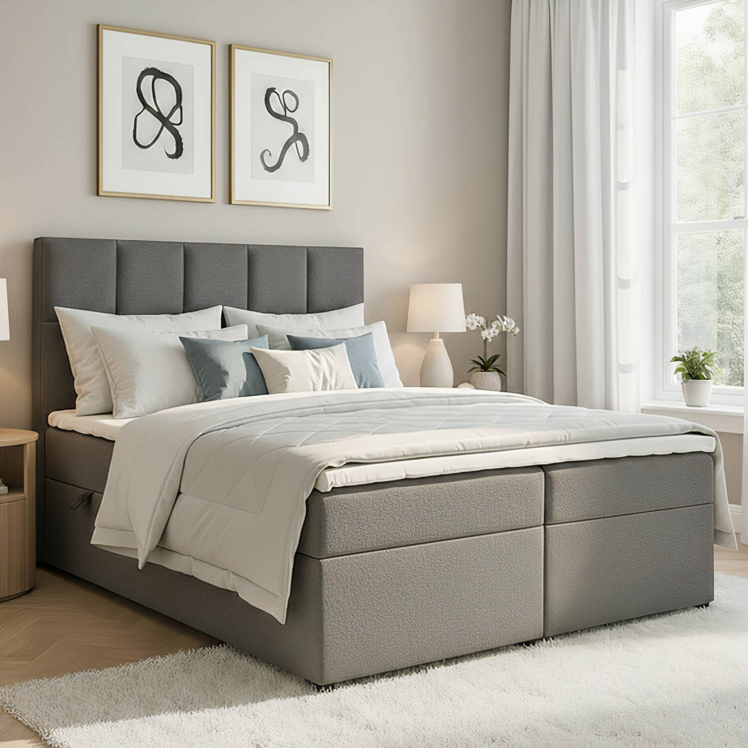 Łóżko Kontynentalne Tapicerowane GLOSSY 185x210 z Pojemnikiem Ciemnoszare eltap.Glo_09_1.8