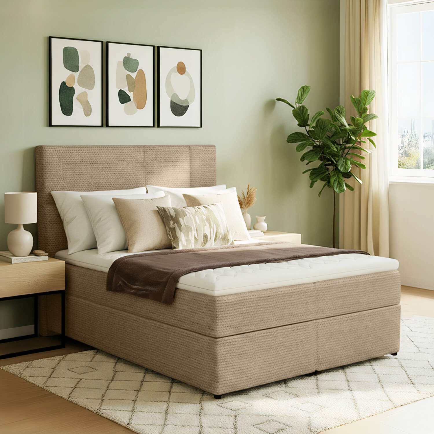 Łóżko Kontynentalne Tapicerowane FLORENCE 165x210 z Pojemnikiem Jasnobeżowe eltap.Flo_02_1.6