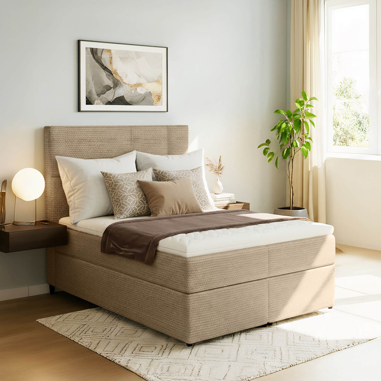 Łóżko Kontynentalne Tapicerowane FLORENCE 145x210 z Pojemnikiem Jasnobeżowe eltap.Flo_02_1.4