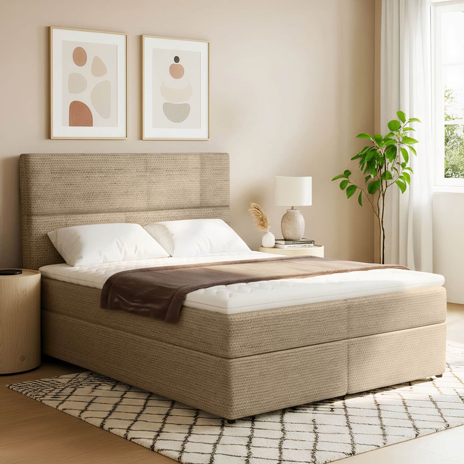 Łóżko Kontynentalne Tapicerowane FLORENCE 185x210 z Pojemnikiem Jasnobeżowe eltap.Flo_02_1.8