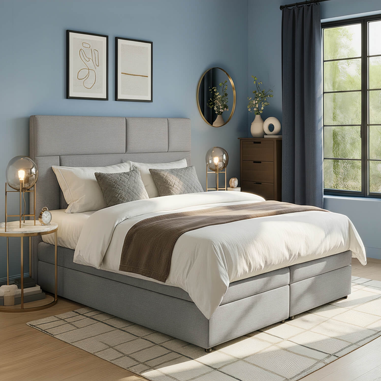 Łóżko Kontynentalne Tapicerowane FLORENCE 165x210 z Pojemnikiem Jasnoszare eltap.Flo_09_1.6