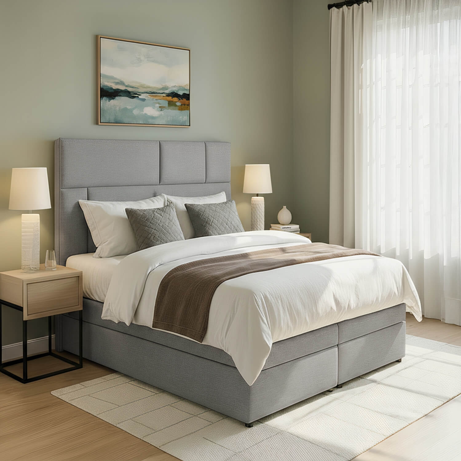 Łóżko Kontynentalne Tapicerowane FLORENCE 145x210 z Pojemnikiem Jasnoszare eltap.Flo_09_1.4