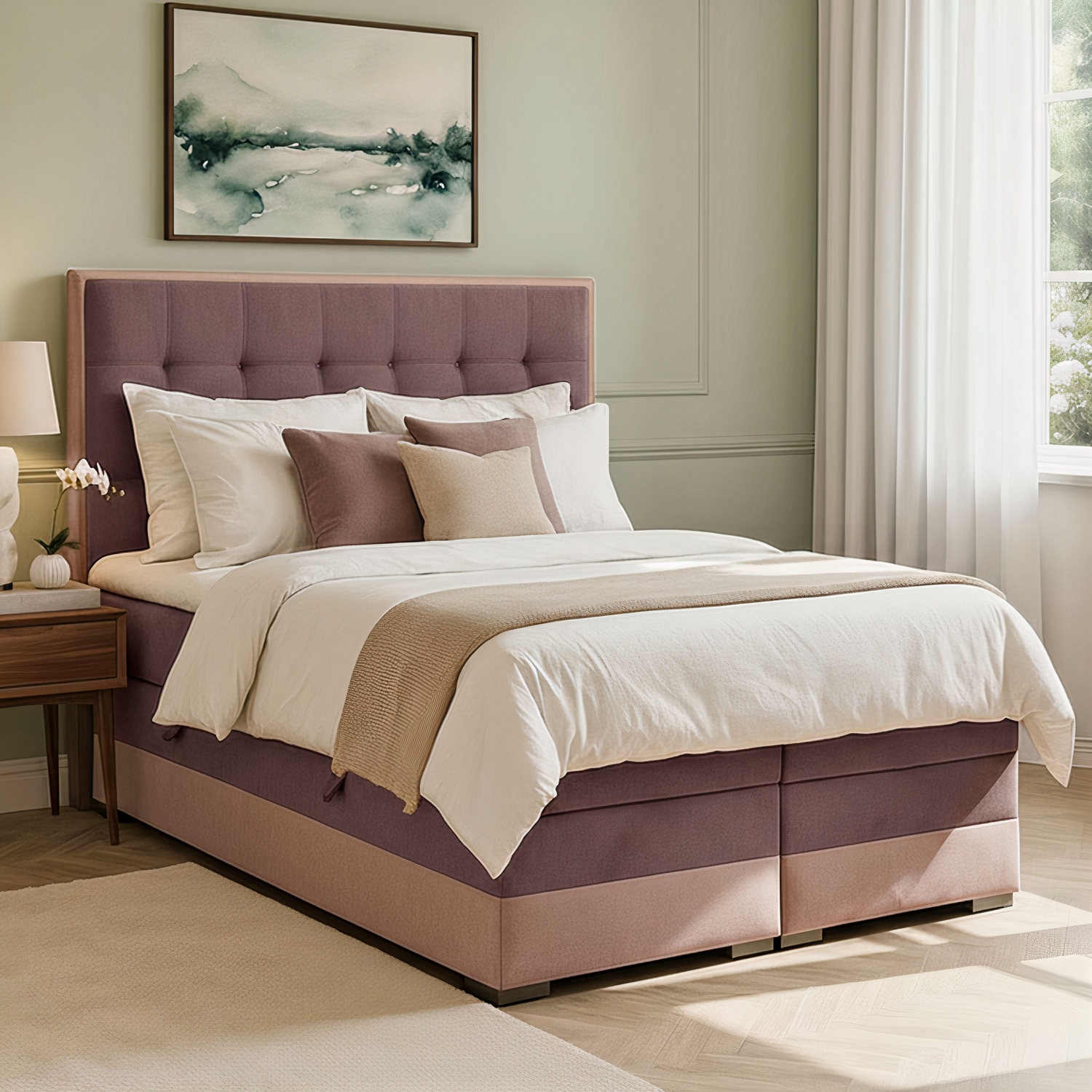 Łóżko Kontynentalne Tapicerowane DAMASO z Pojemnikiem 160x200 Fioletowe/Różowe eltap.Dms_12_1.6