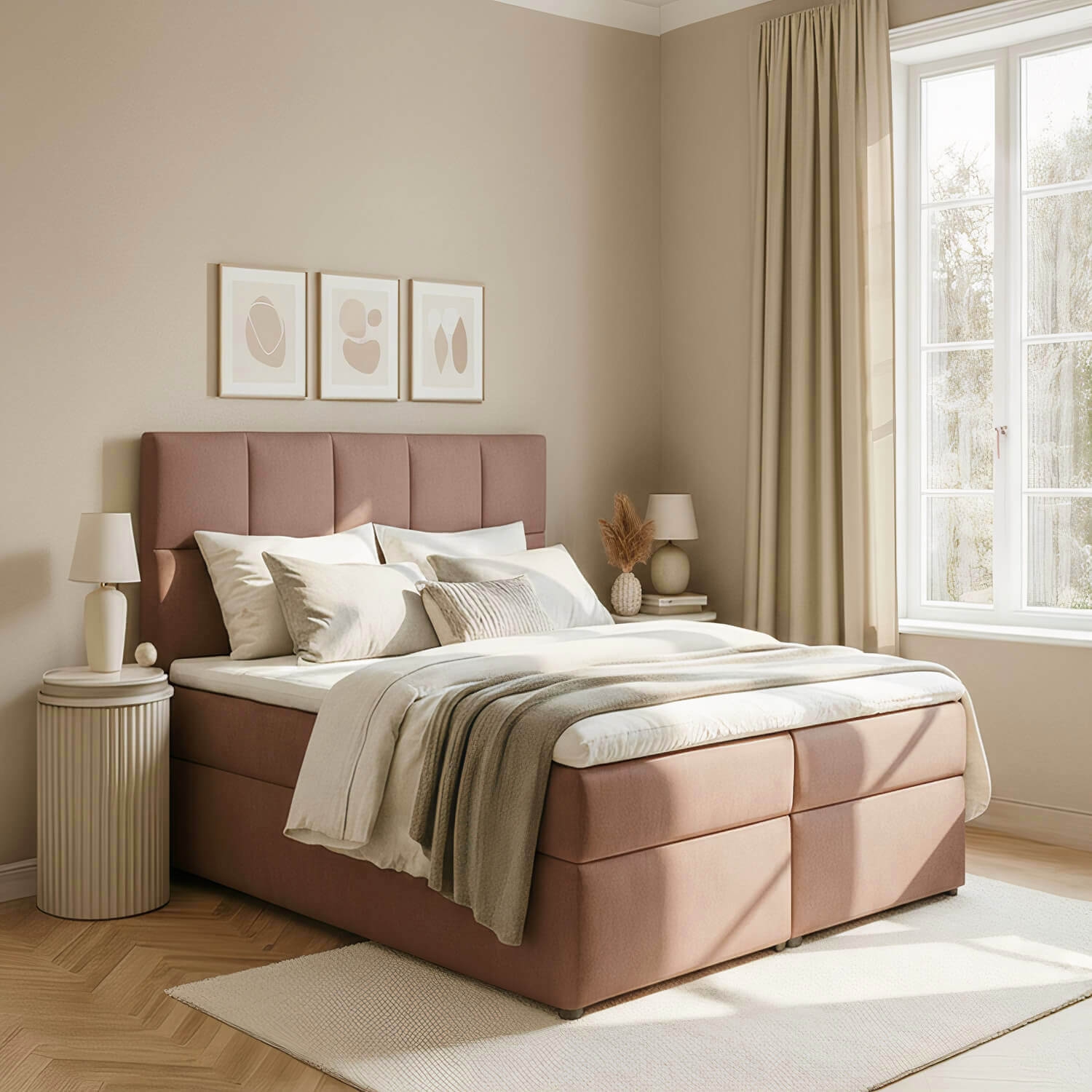 Łóżko Kontynentalne Tapicerowane GLOSSY 145x210 z Pojemnikiem Welurowe Beżowe eltap.Glo_04_1.4