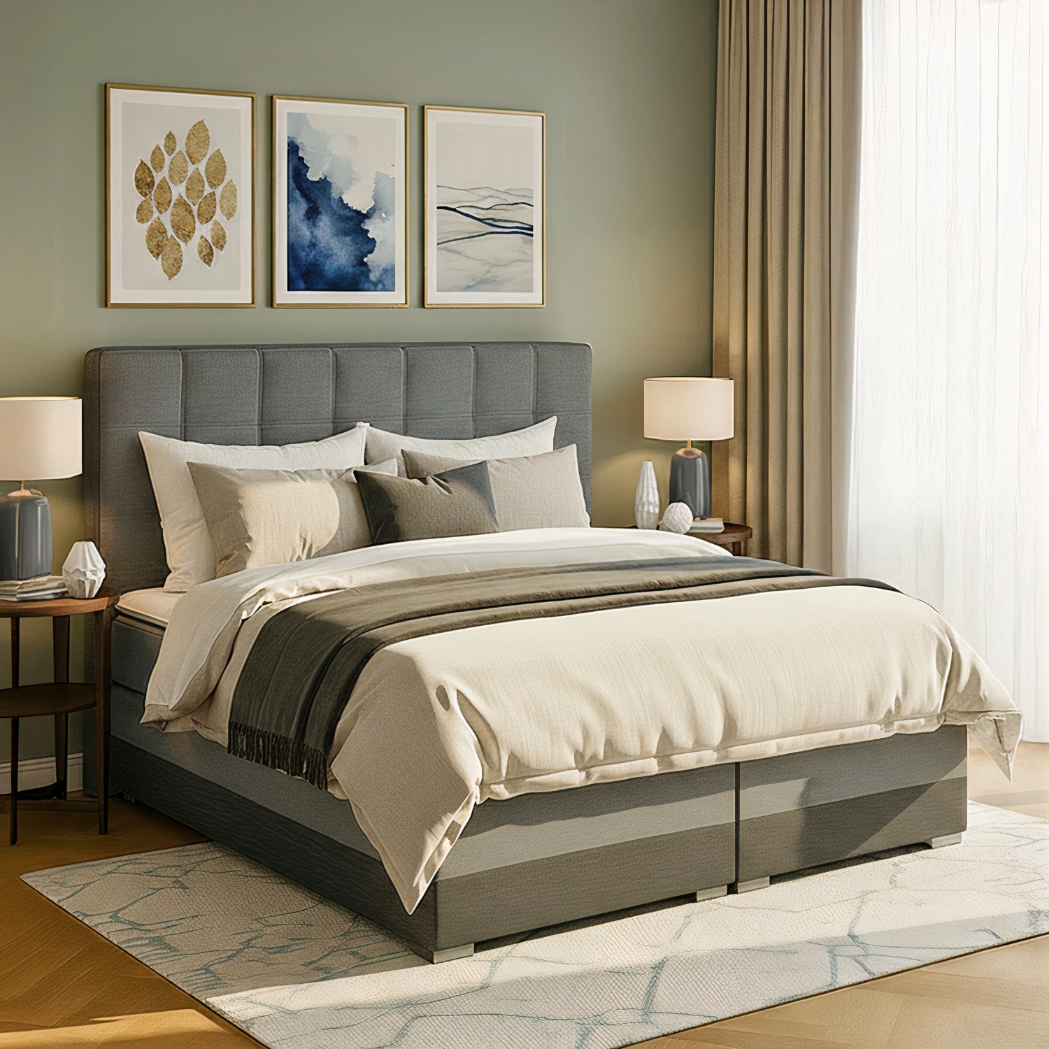 Łóżko Kontynentalne Tapicerowane DAMASO z Pojemnikiem 160x200 Szare/Czarne eltap.Dms_03_1.6