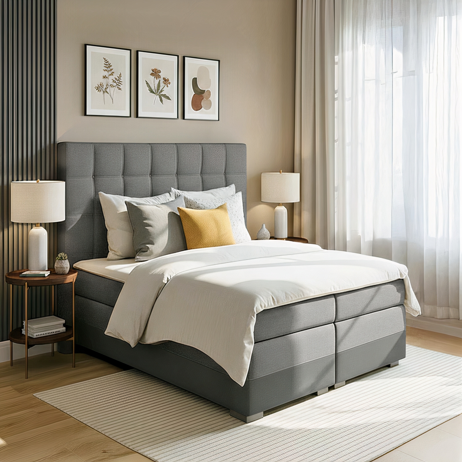 Łóżko Kontynentalne Tapicerowane DAMASO z Pojemnikiem 140x200 Szare eltap.Dms_04_1.4