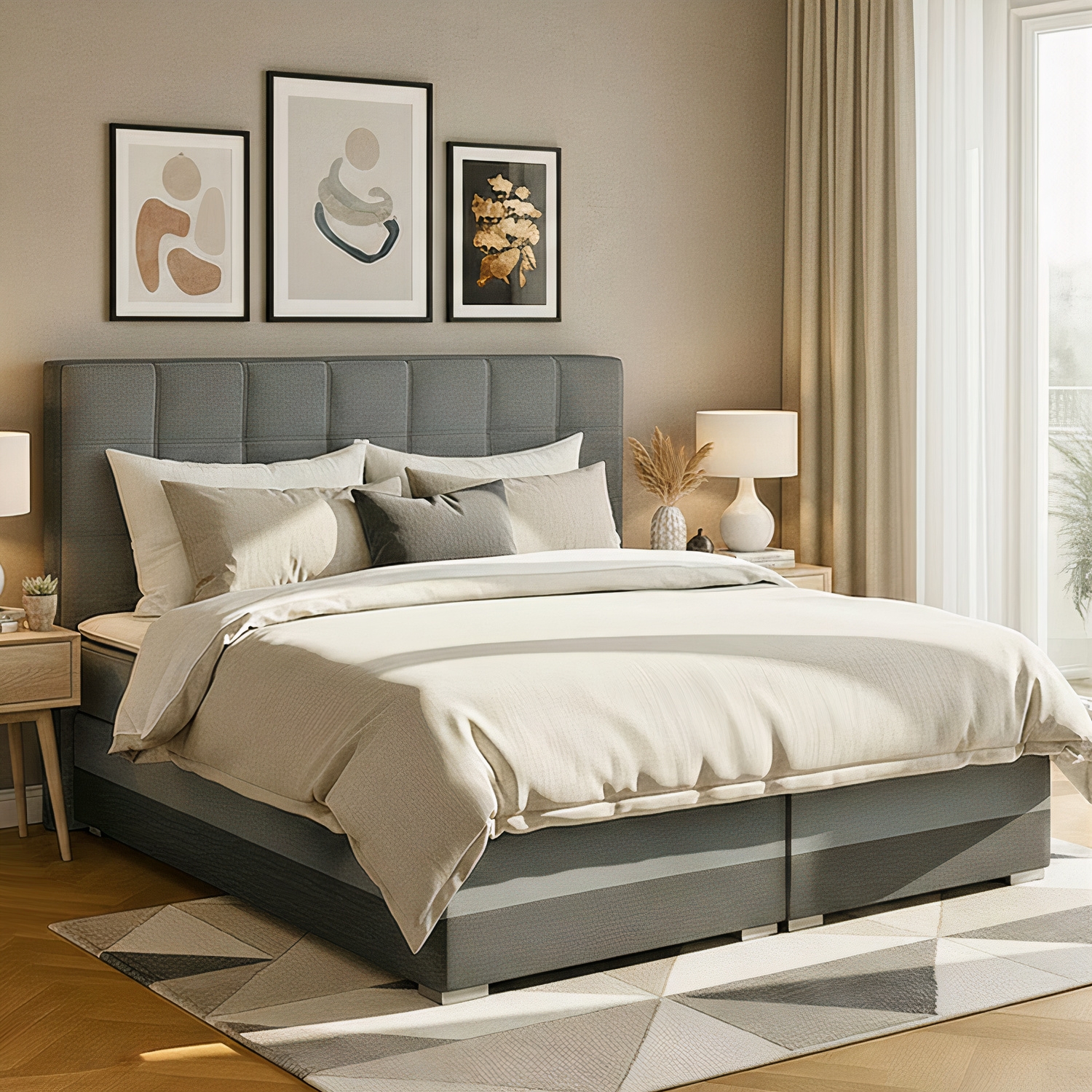 Łóżko Kontynentalne Tapicerowane DAMASO z Pojemnikiem 180x200 Szare/Czarne eltap.Dms_03_1.8