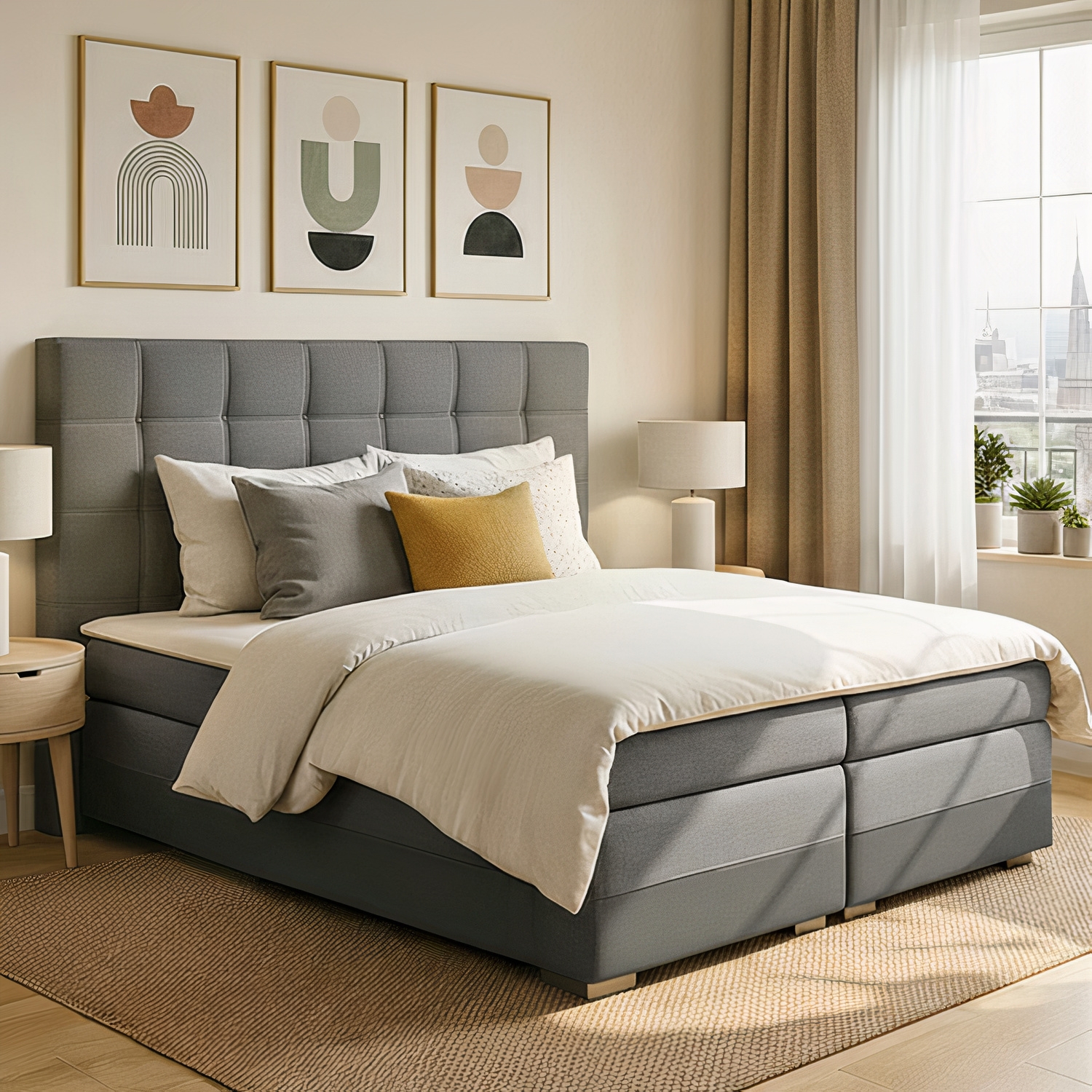 Łóżko Kontynentalne Tapicerowane DAMASO z Pojemnikiem 180x200 Szare eltap.Dms_04_1.8