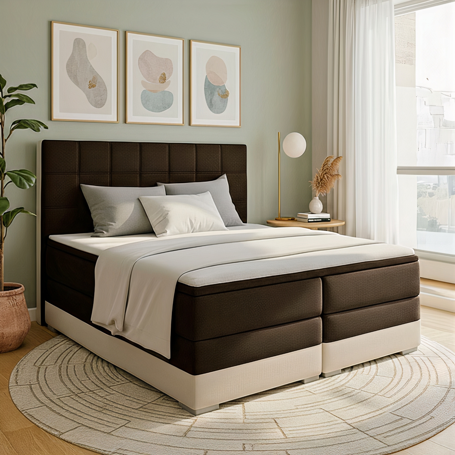 Łóżko Kontynentalne Tapicerowane DAMASO z Pojemnikiem 160x200 Brązowe/Beżowe eltap.Dms_05_1.6