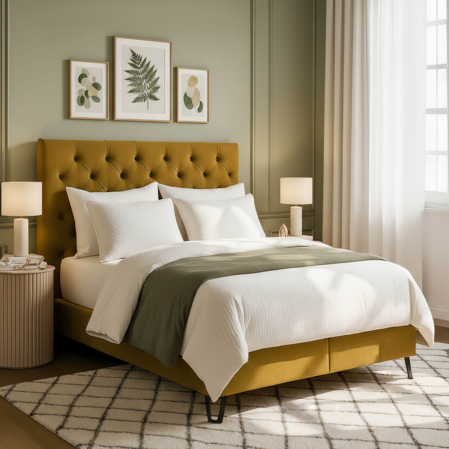 Łóżko Kontynentalne Tapicerowane CORTINA 160x200 Musztardowe eltap.COR_05_1.6