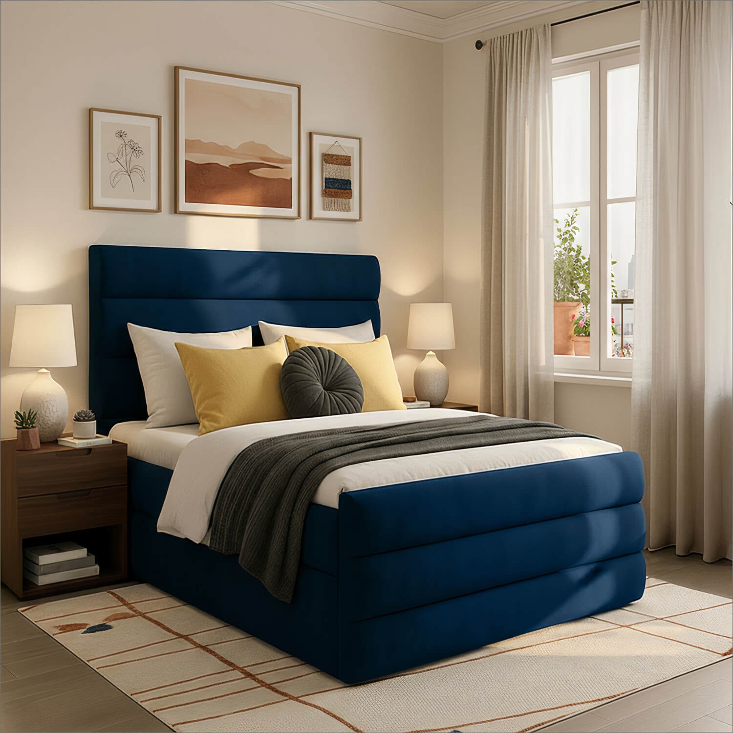 Łóżko Kontynentalne Tapicerowane CANDE 140x200 z Pojemnikiem Granatowe eltap.Cand_07_1.4