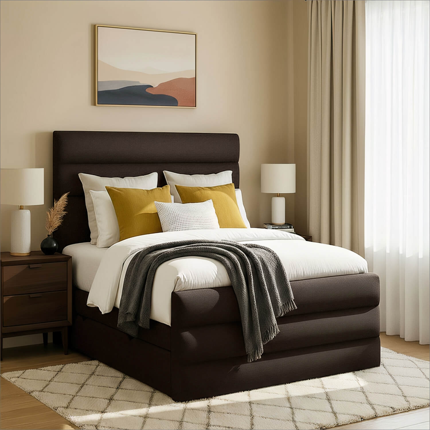 Łóżko Kontynentalne Tapicerowane CANDE 140x200 z Pojemnikiem Brązowe eltap.Cand_15_1.4