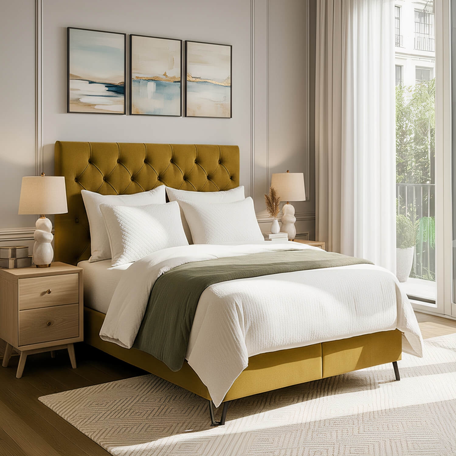 Łóżko Kontynentalne Tapicerowane CORTINA 140x200 Musztardowe eltap.COR_05_1.4