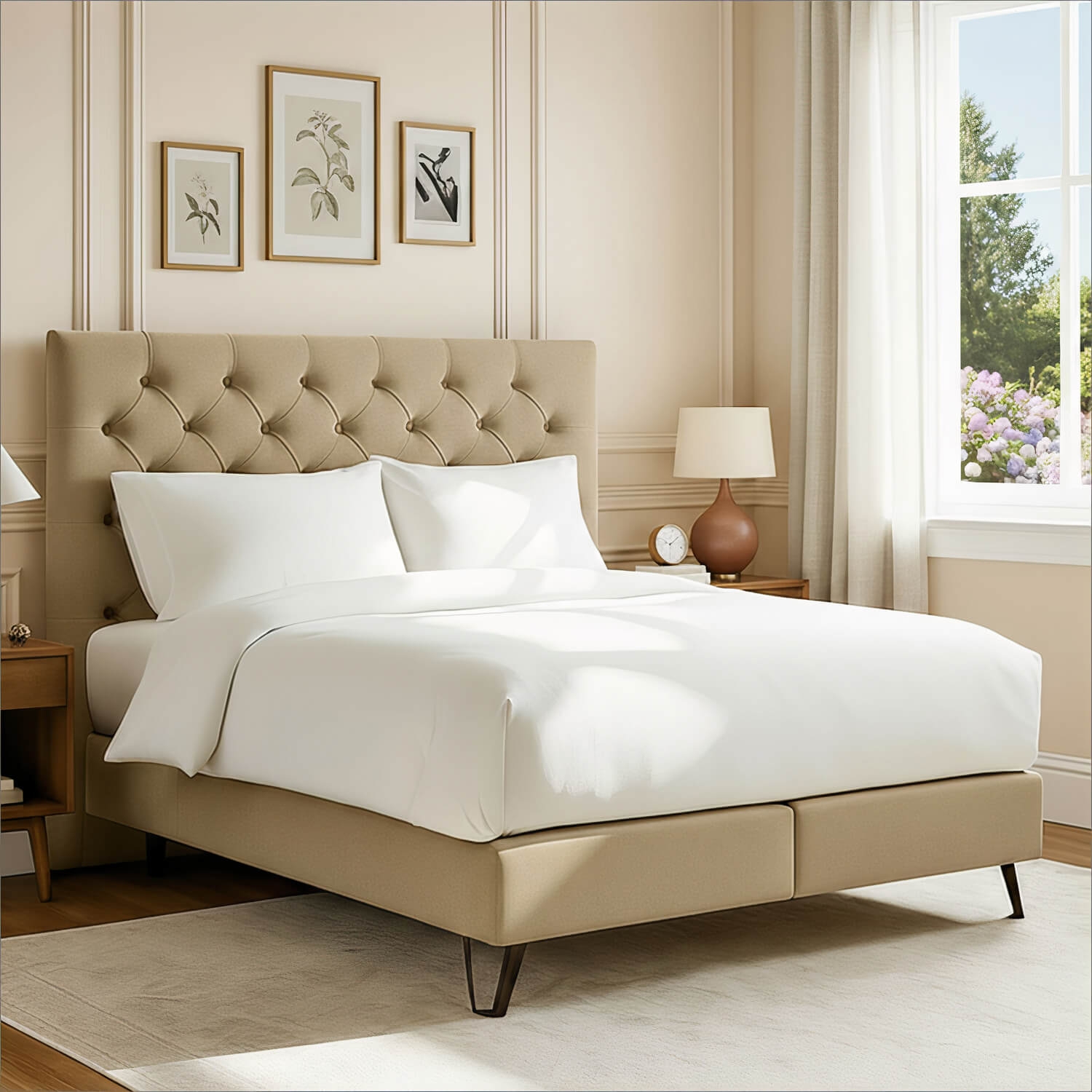 Łóżko Kontynentalne Tapicerowane CORTINA 180x200 Jasnobrązowe eltap.COR_01_1.8