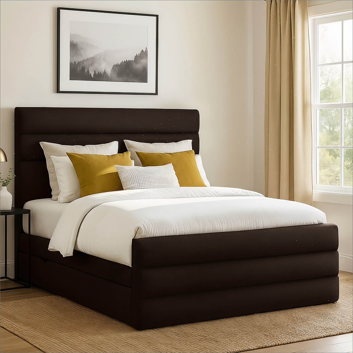 Łóżko Kontynentalne Tapicerowane CANDE 180x200 z Pojemnikiem Brązowe eltap.Cand_15_1.8