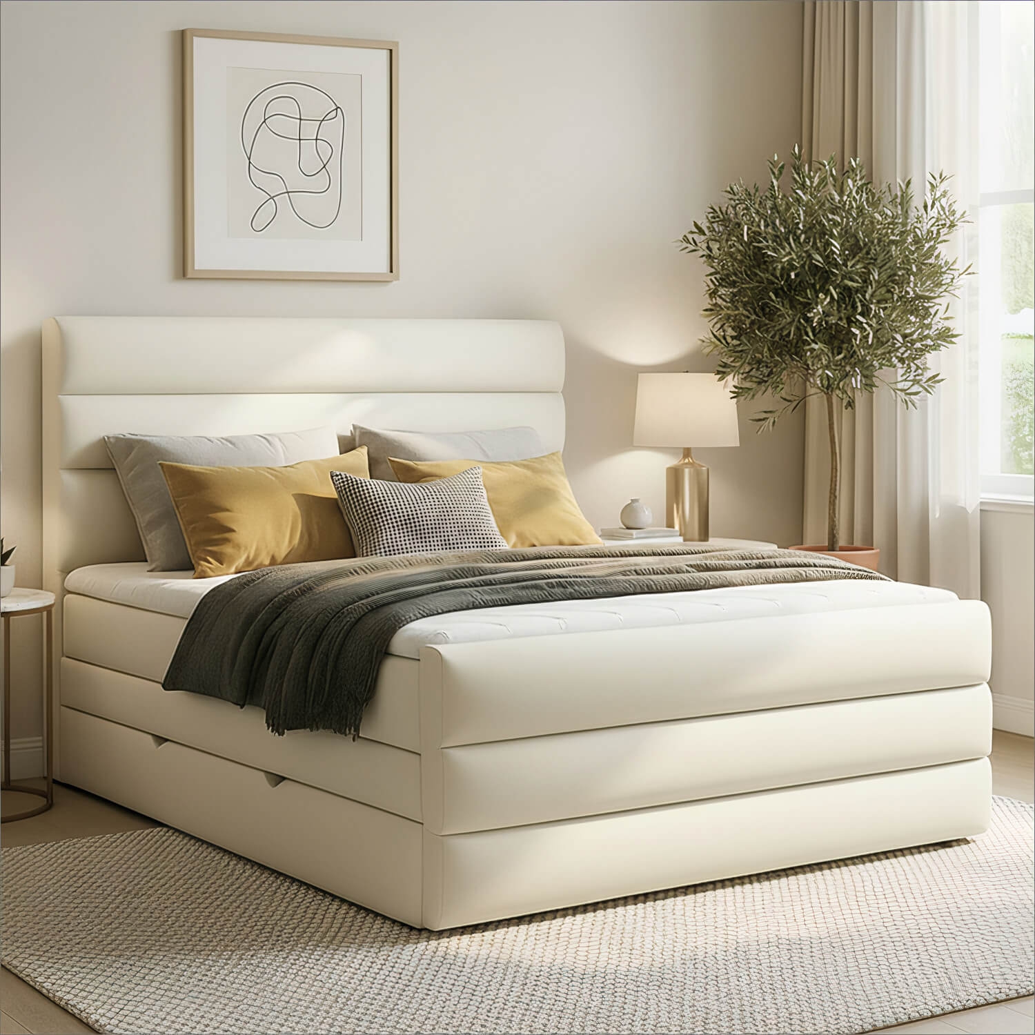 Łóżko Kontynentalne Tapicerowane CANDE 180x200 z Pojemnikiem Białe eltap.Cand_16_1.8