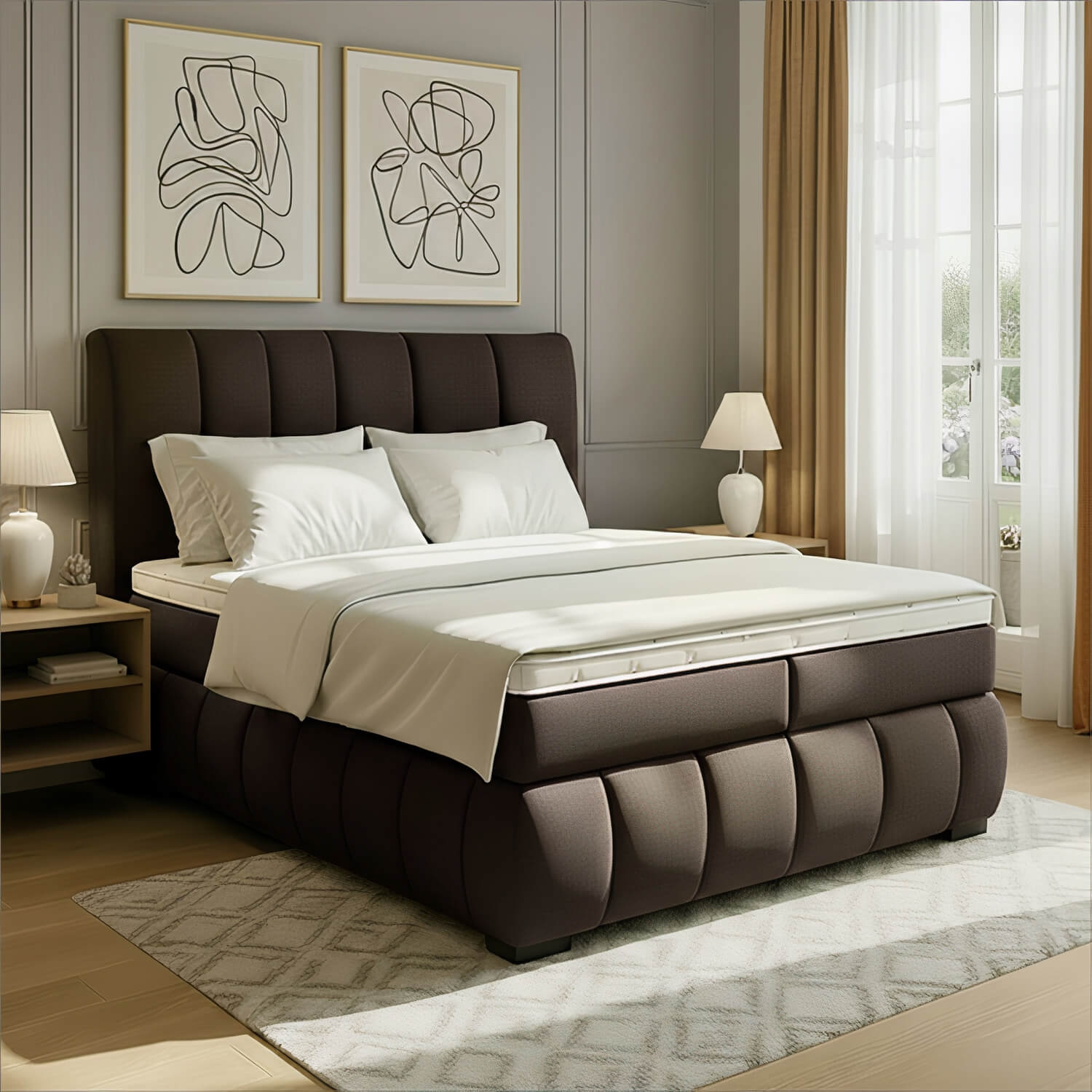 Łóżko Kontynentalne Tapicerowane VINCENZO 160X200 z Pojemnikiem Brązowe eltap.BVI_12_1.6