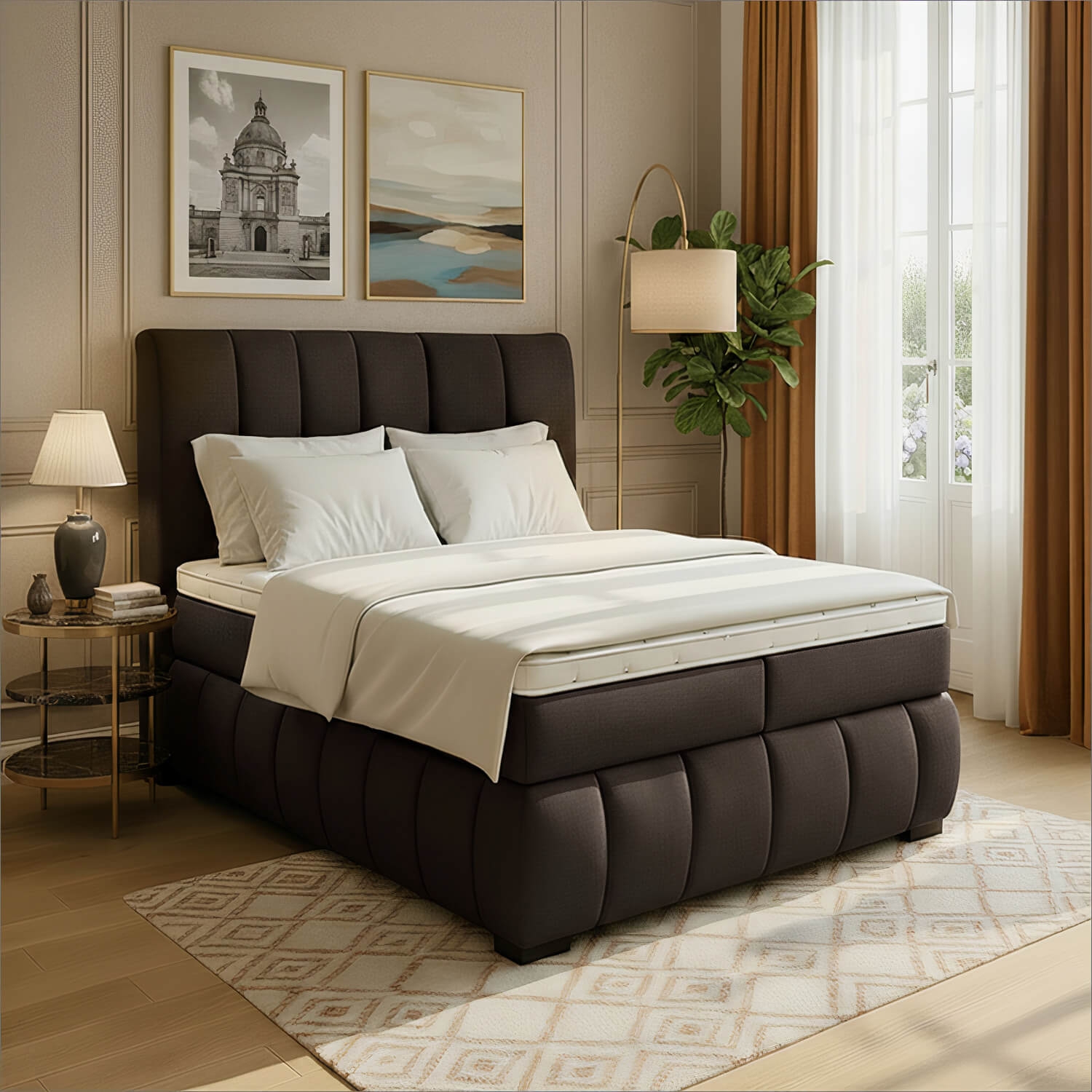 Łóżko Kontynentalne Tapicerowane VINCENZO 140X200 z Pojemnikiem Brązowe eltap.BVI_12_1.4