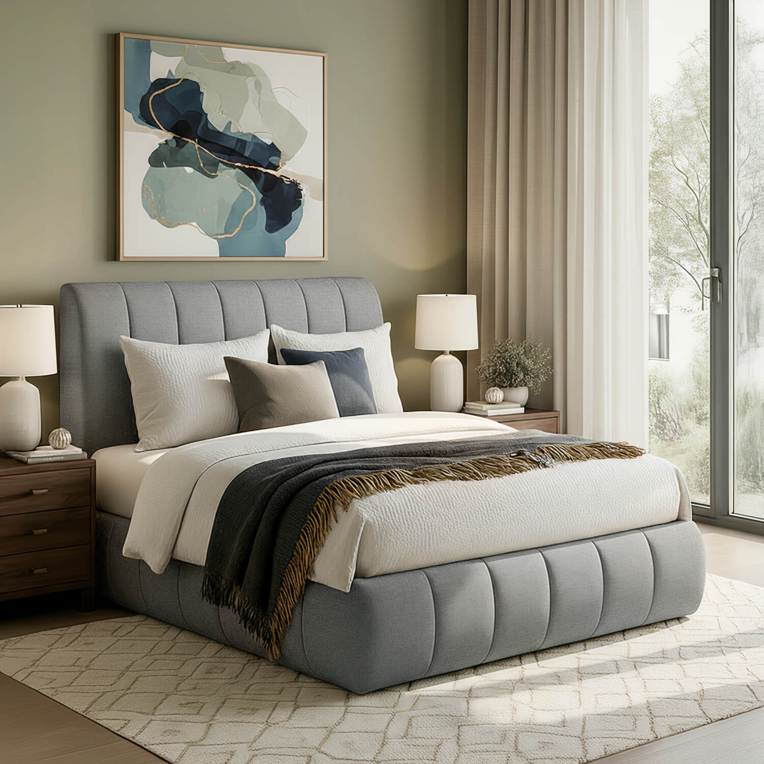 Łóżko Kontynentalne Tapicerowane VINCENZO 160X200 z Pojemnikiem Szare eltap.BVI_06_1.6