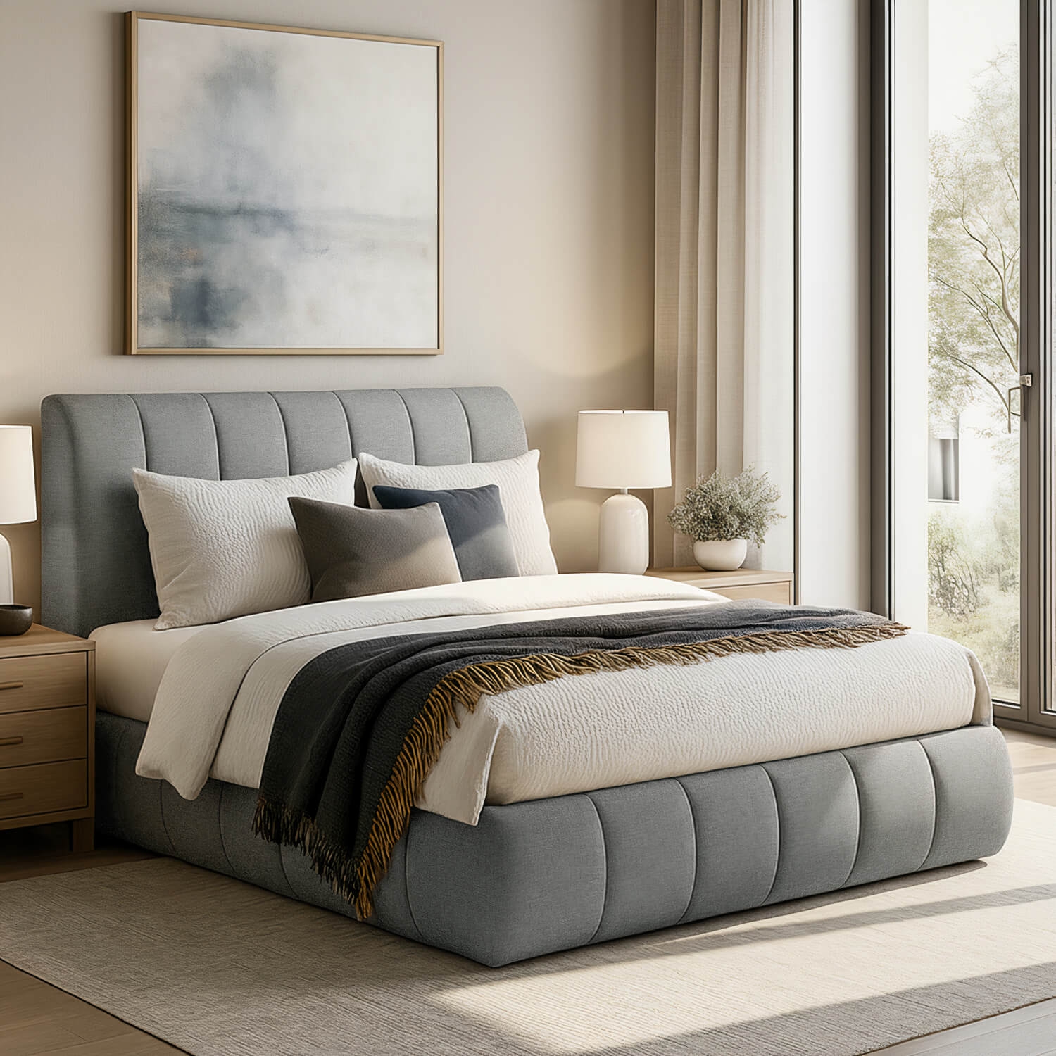 Łóżko Kontynentalne Tapicerowane VINCENZO 180X200 z Pojemnikiem Szare eltap.BVI_06_1.8