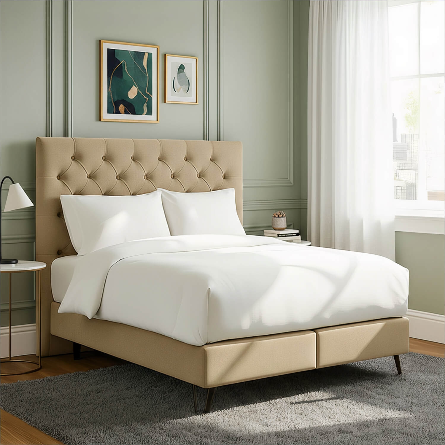 Łóżko Kontynentalne Tapicerowane CORTINA 160x200 Jasnobrązowe eltap.COR_01_1.6