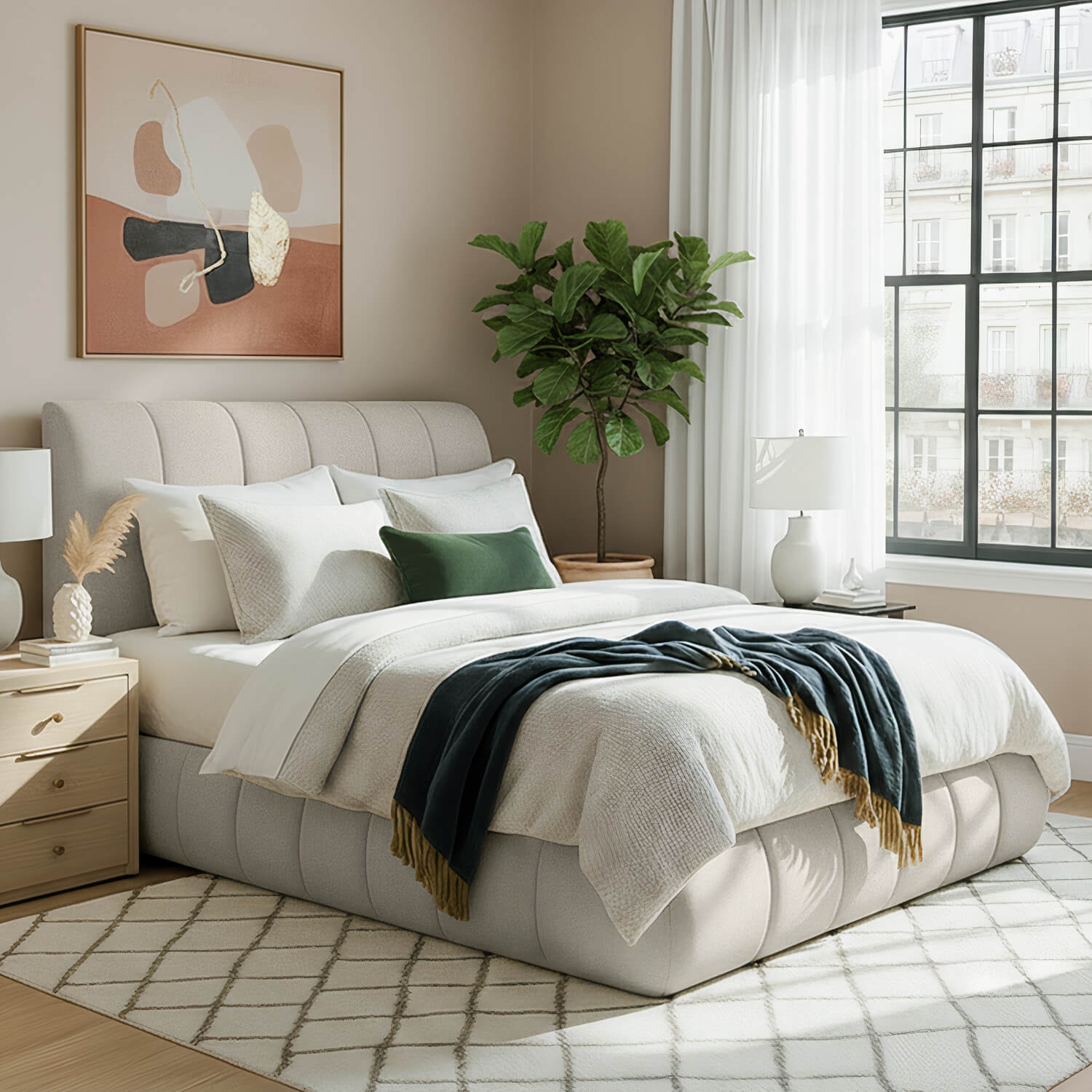 Łóżko Kontynentalne Tapicerowane VINCENZO 180X200 z Pojemnikiem Beżowe eltap.BVI_21_1.8