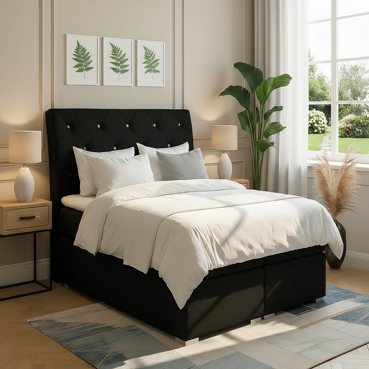 Łóżko Kontynentalne Tapicerowane BALVIN 140X200 z Pojemnikiem Czarne eltap.Bln_12_1.4