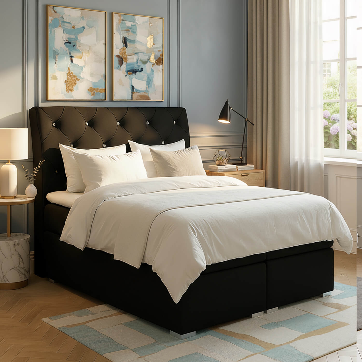 Łóżko Kontynentalne Tapicerowane BALVIN 160X200 z Pojemnikiem Czarne eltap.Bln_12_1.6