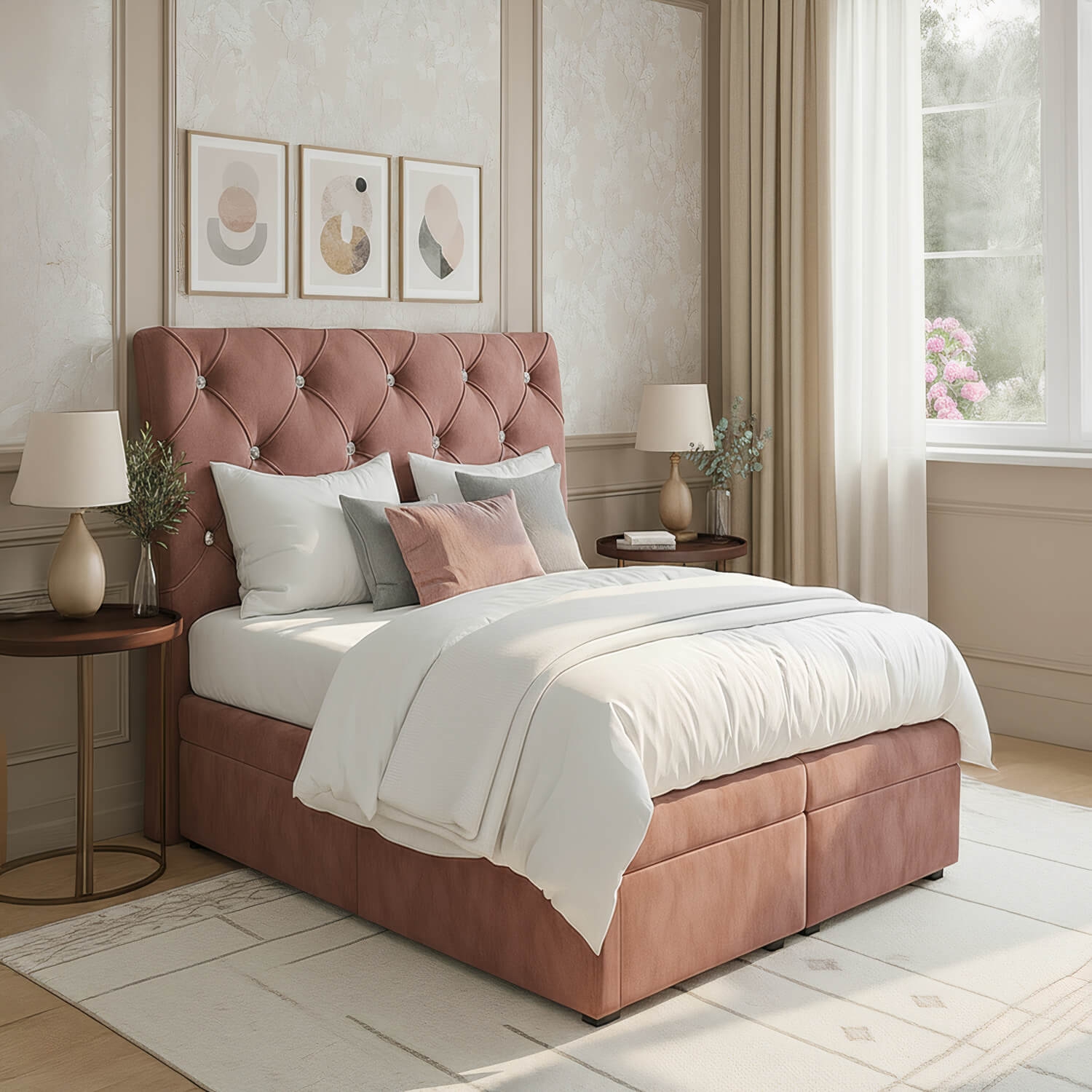 Łóżko Kontynentalne Tapicerowane BALVIN 140X200 z Pojemnikiem Różowe eltap.Bln_04_1.4