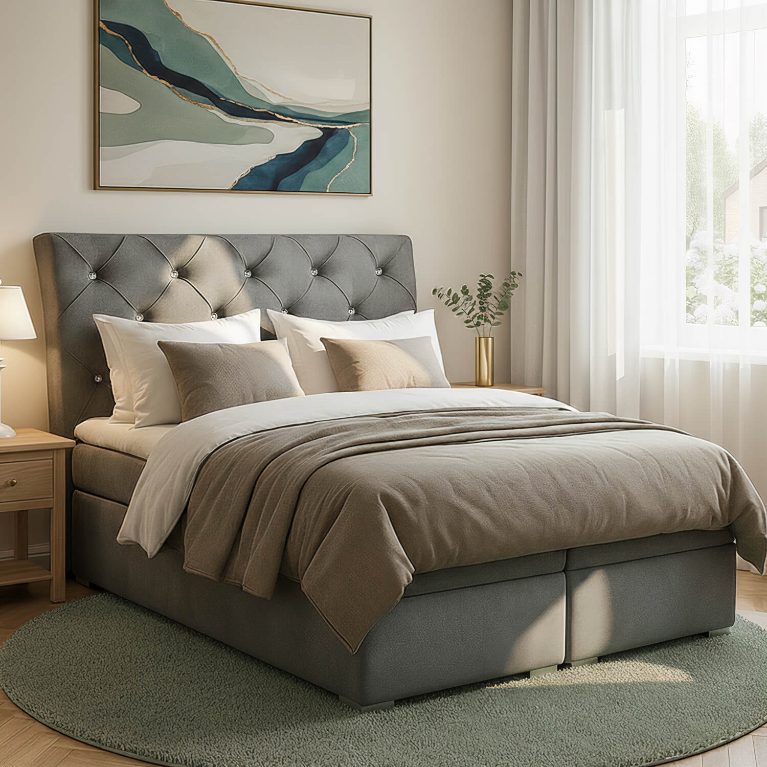 Łóżko Kontynentalne Tapicerowane BALVIN 180X200 z Pojemnikiem Szare eltap.Bln_07_1.8