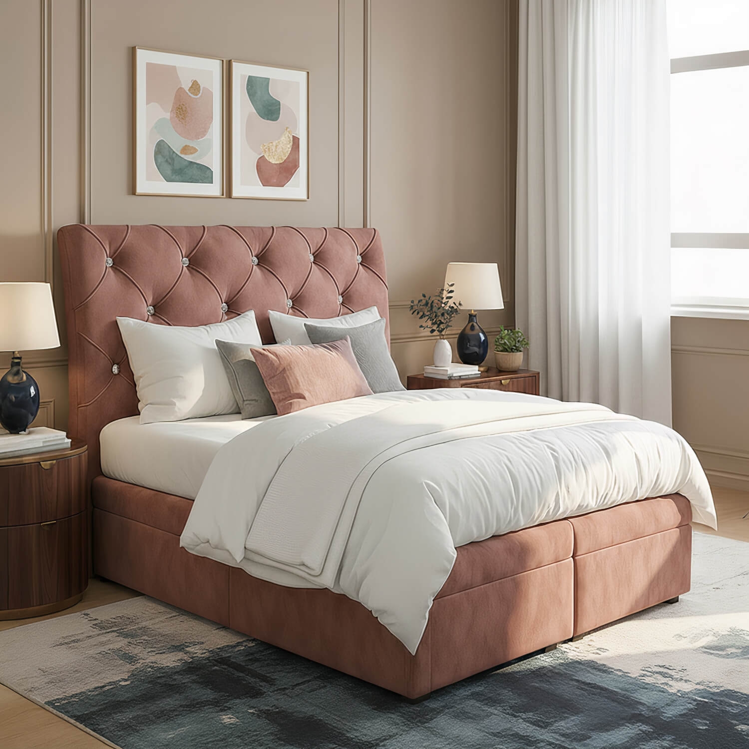 Łóżko Kontynentalne Tapicerowane BALVIN 160X200 z Pojemnikiem Różowe eltap.Bln_04_1.6