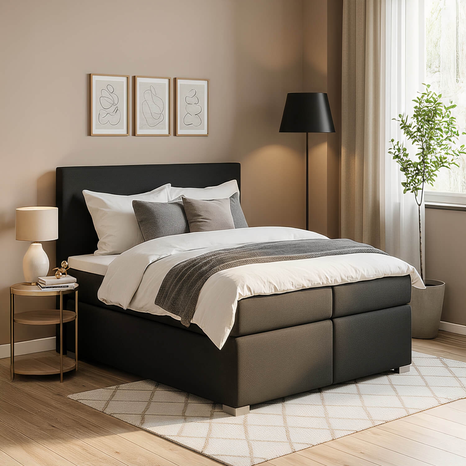 Łóżko Kontynentalne Tapicerowane DIVALO 140X200 z Pojemnikiem Czarne eltap.BD02_1.4