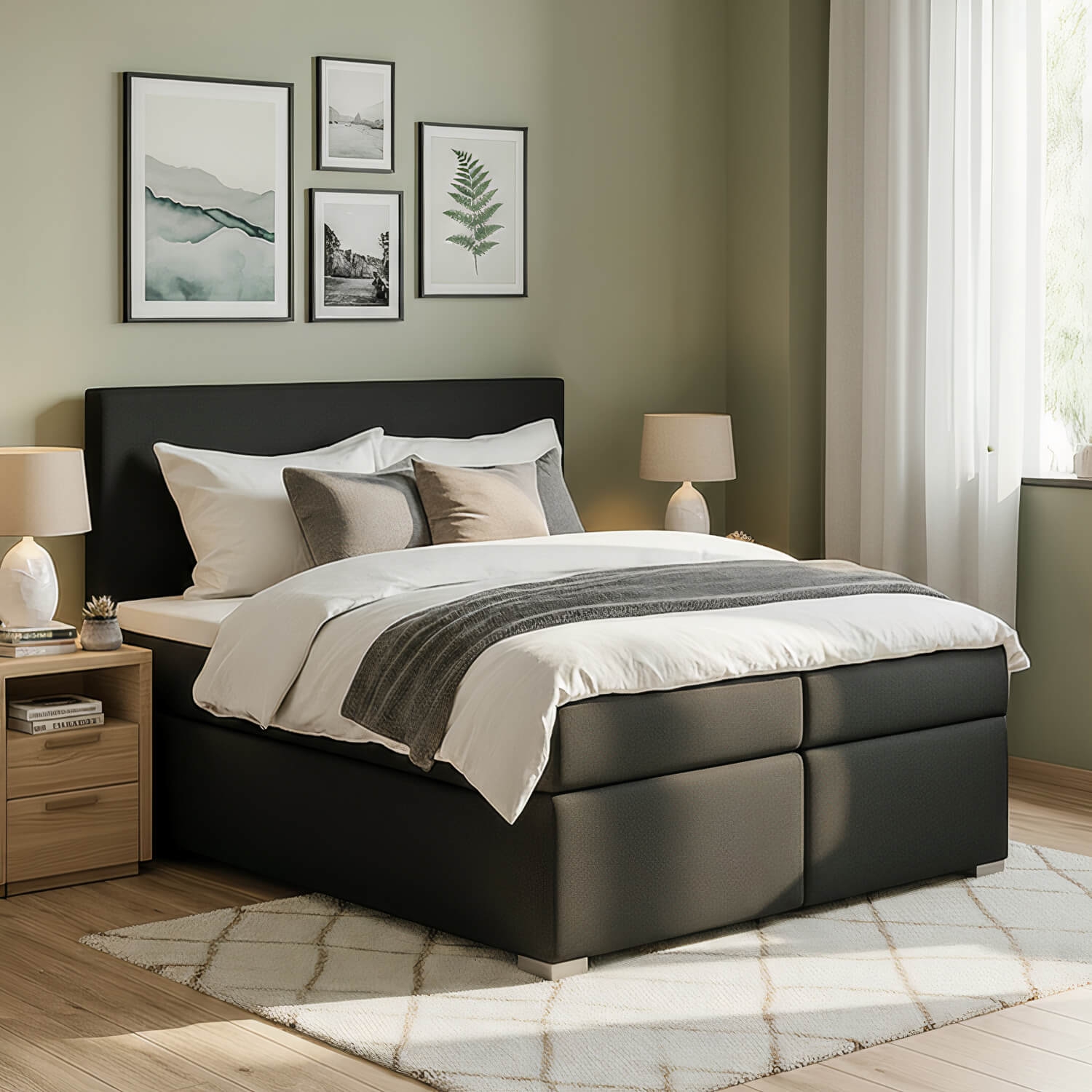 Łóżko Kontynentalne Tapicerowane DIVALO 160X200 z Pojemnikiem Czarne eltap.BD02_1.6