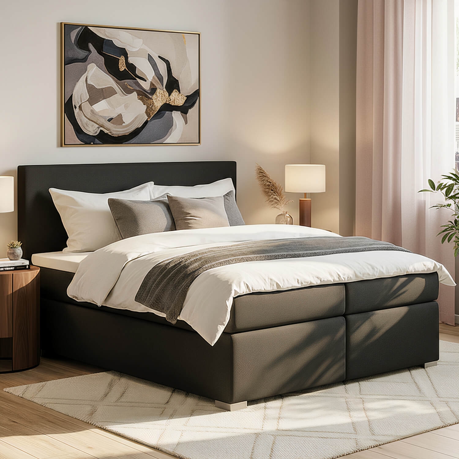 Łóżko Kontynentalne Tapicerowane DIVALO 180X200 z Pojemnikiem Czarne eltap.BD02_1.8