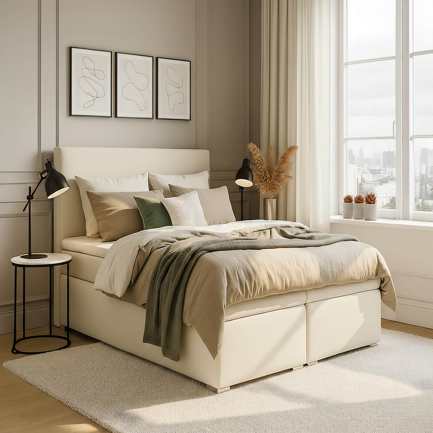 Łóżko Kontynentalne Tapicerowane DIVALO 140X200 z Pojemnikiem Beżowe eltap.BD07_1.4