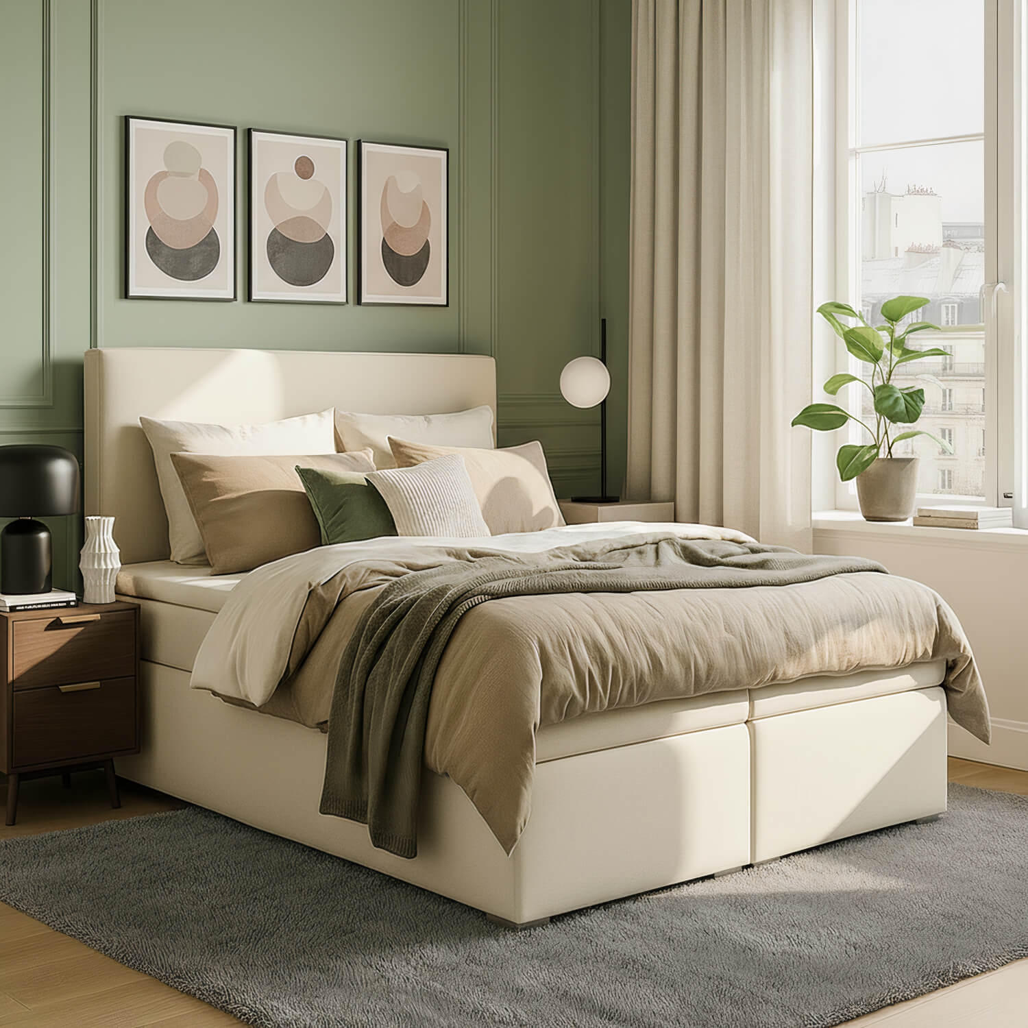 Łóżko Kontynentalne Tapicerowane DIVALO 160X200 z Pojemnikiem Beżowe eltap.BD07_1.6